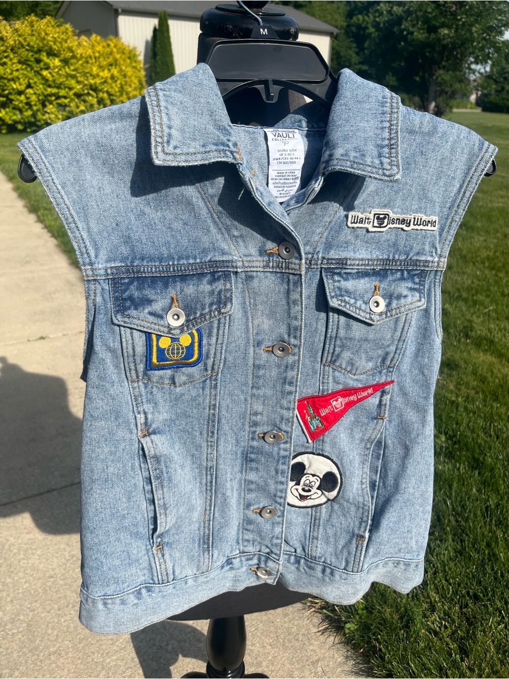 Disney Light Blue Denim Mickey Patch Vest small Walt Disney 50th vault
